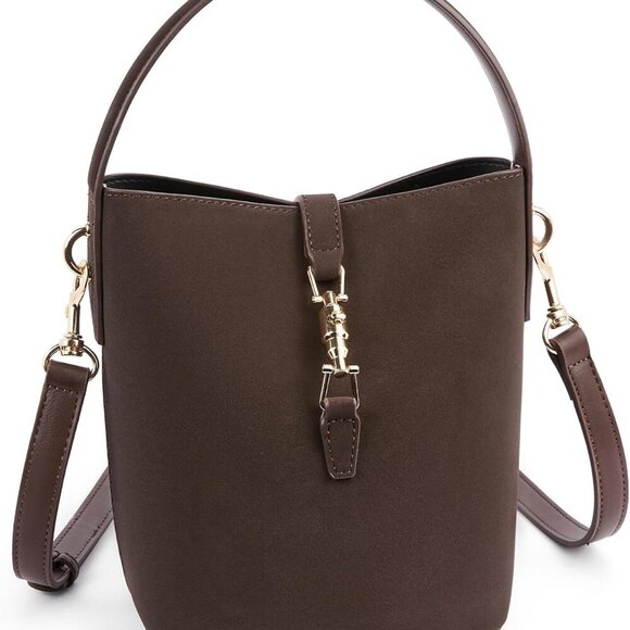 Small Bucket Bag for Women Trendy Vegan Leather Crossbody Bags Shoulder Purses D